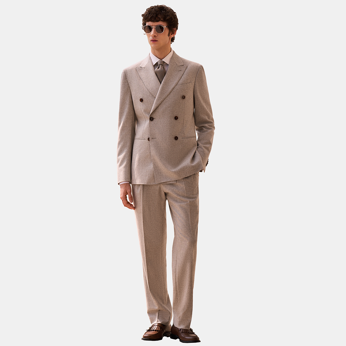 Light Camel Wool Ultra‑Thin Half‑Canvas Double‑Breasted Two‑Piece Suit
