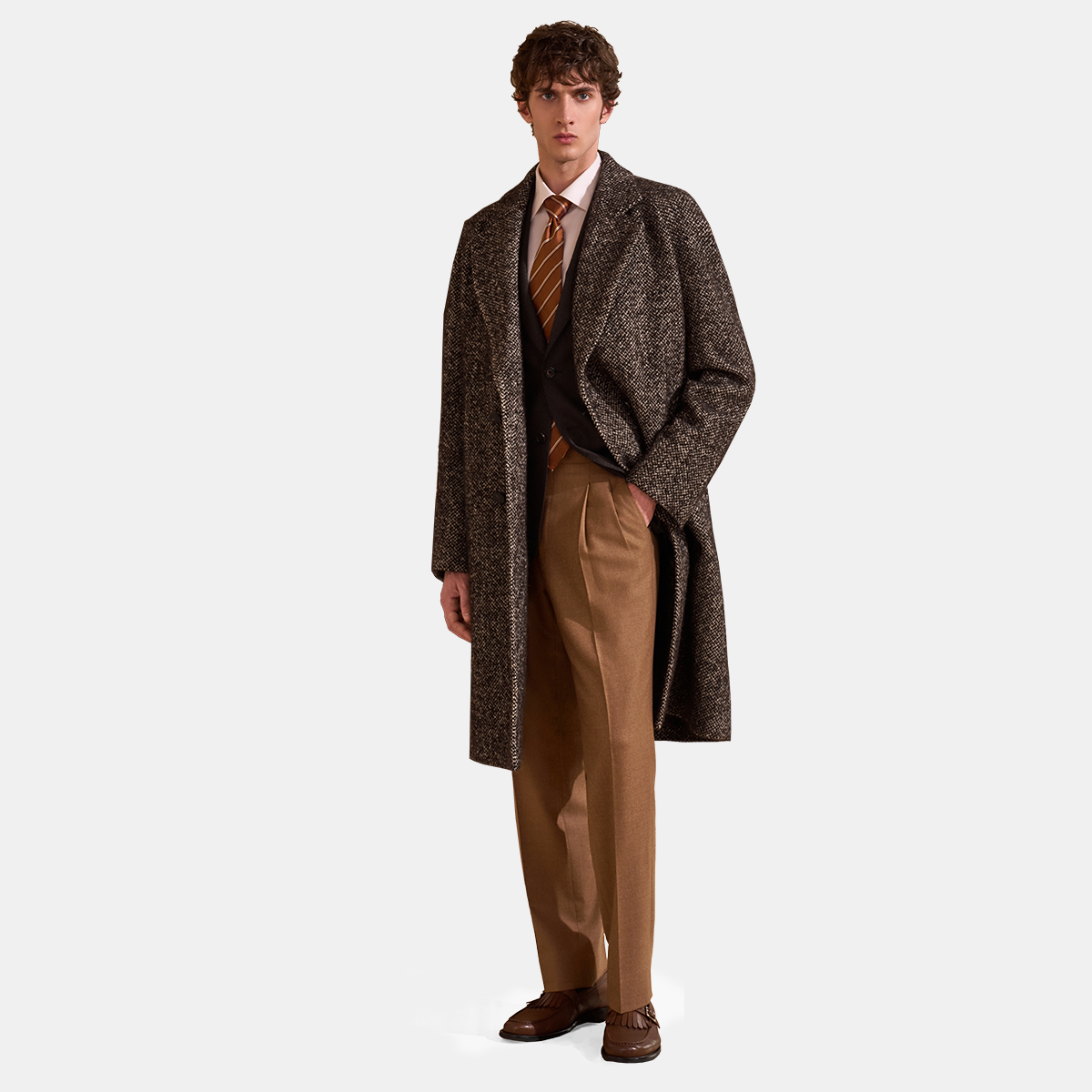 Dark Brown 4x2 Double‑Breasted Wool‑Blend Overcoat