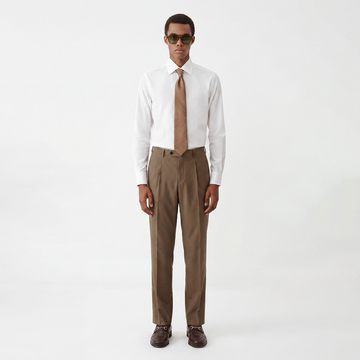 White Silk‑Blend Spread‑Collar Men's Shirt