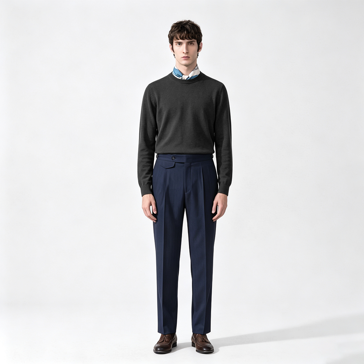 Navy Wool‑Polyester‑Elastane Double‑Breasted Two‑Piece Suit