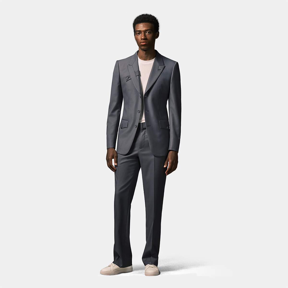 Gray Wool‑Polyester Fused Single‑Breasted Two‑Piece Suit
