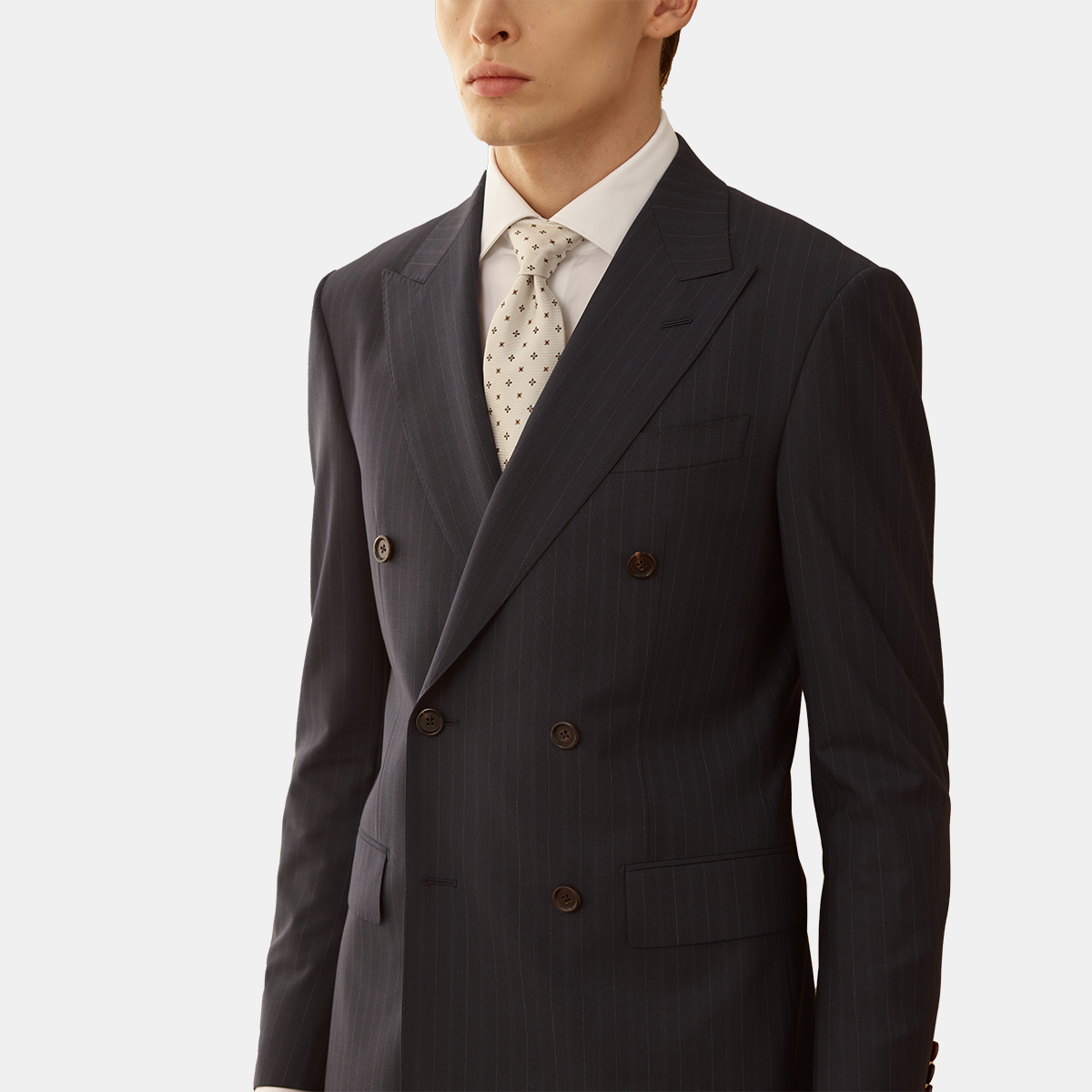 Navy Chalk Stripe Two-Piece Suit with Blue Piping