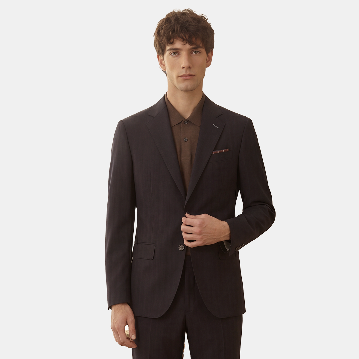 Navy Mini Herringbone Two-Piece Suit