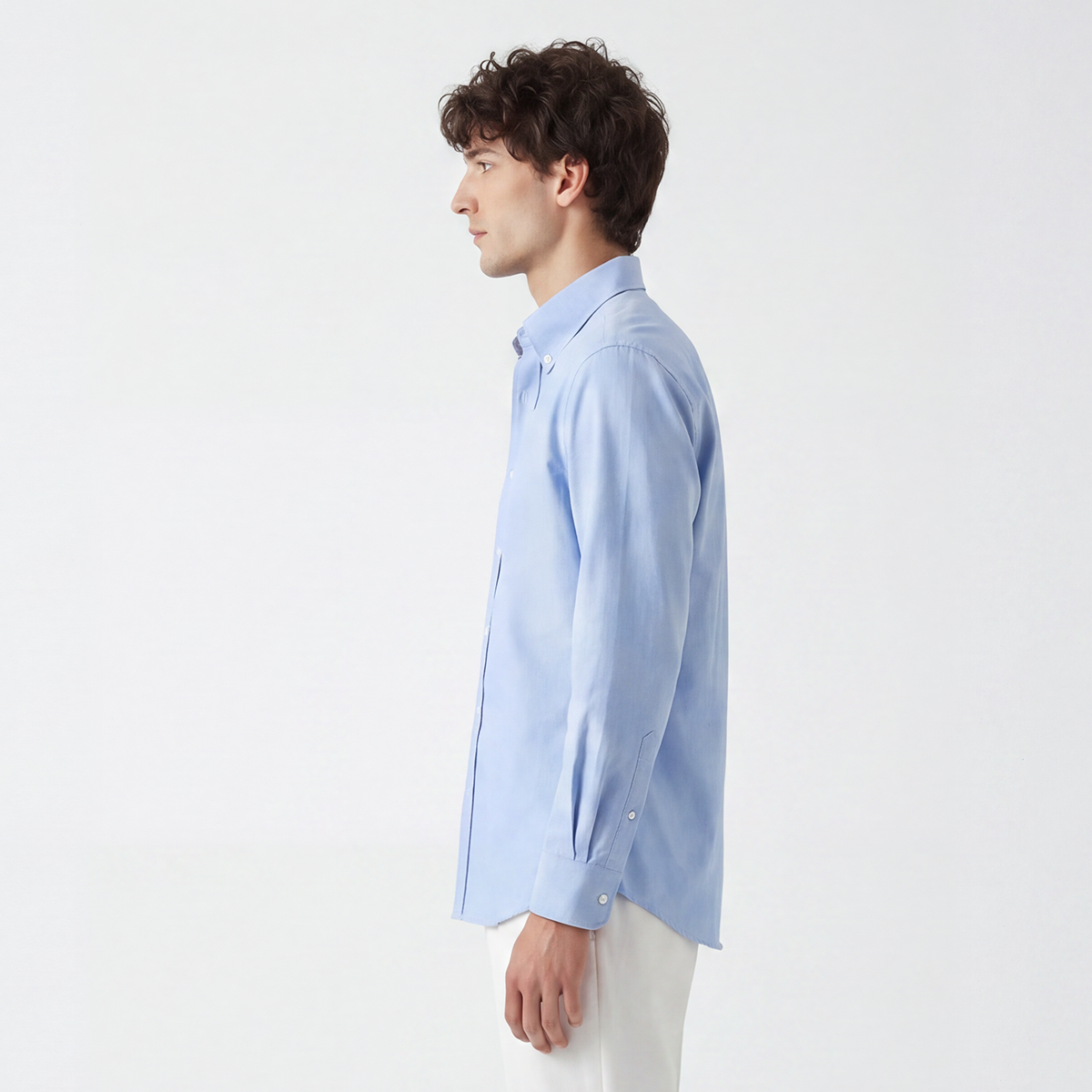 Blue Pure‑Cotton Frog‑Button Men's Shirt