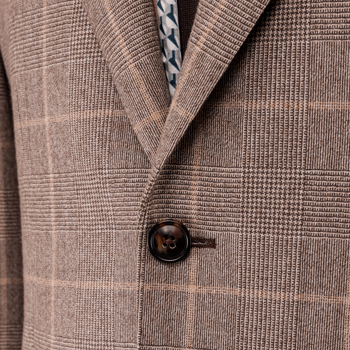 Brown Checked Wool‑Cashmere‑Blend 2‑Button Two‑Piece Suit