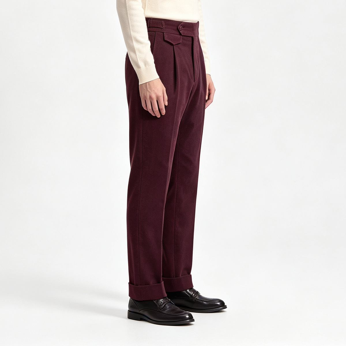 Burgundy Cotton‑Wool‑Elastane Fused Double‑Breasted Two‑Piece Suit