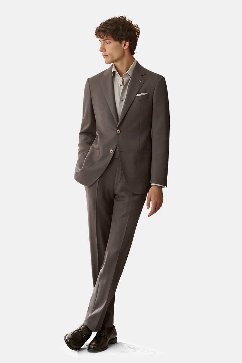 Grey Wool‑Polyester‑Blend Half‑Canvas Two‑Piece Suit