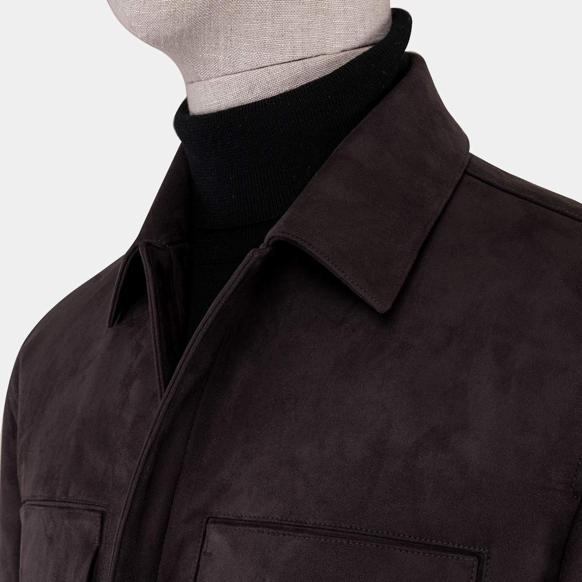 Dark Brown Polyester‑Elastane Hidden‑Zip Placket Jacket