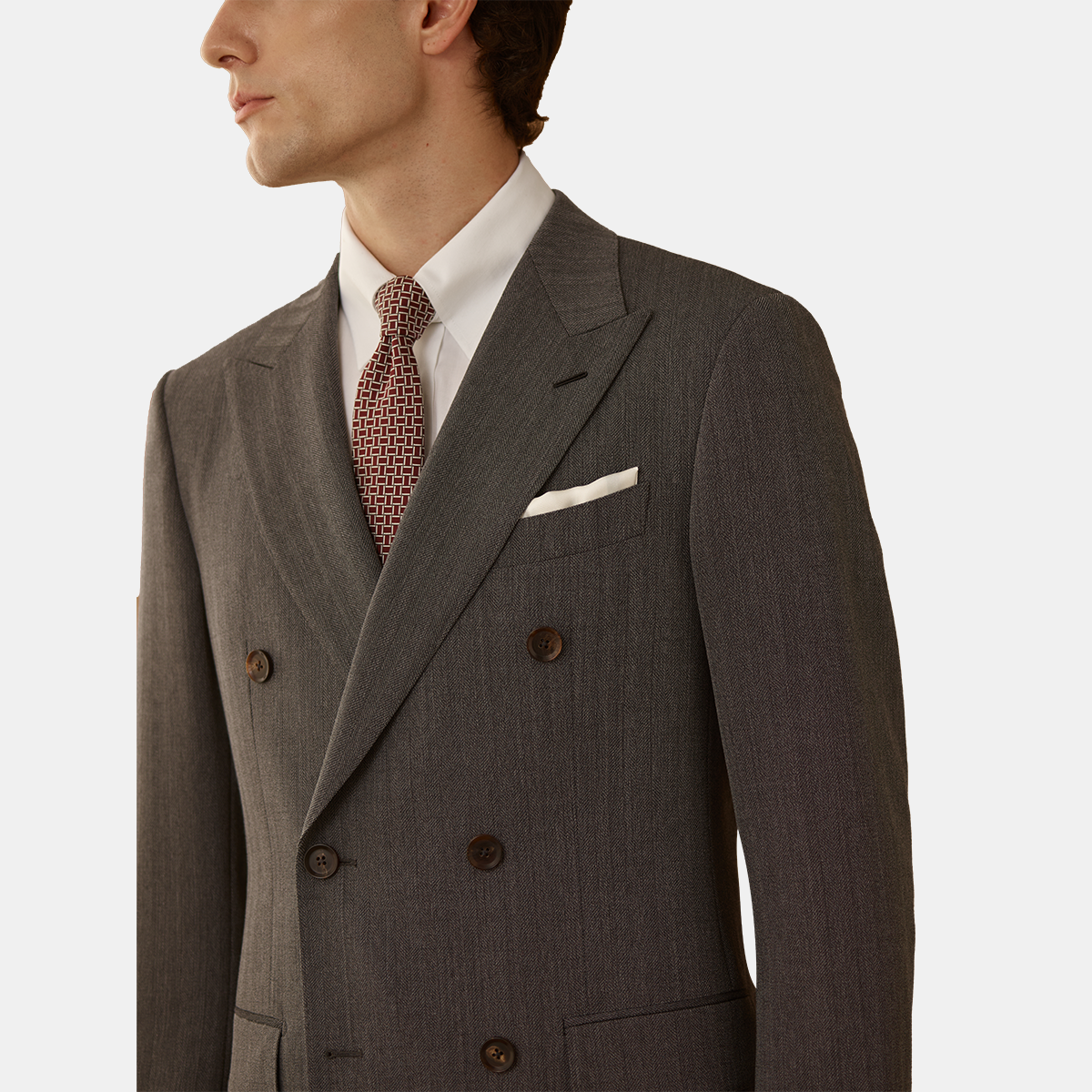 Grey 3D Texture Herringbone Two-Piece Suit