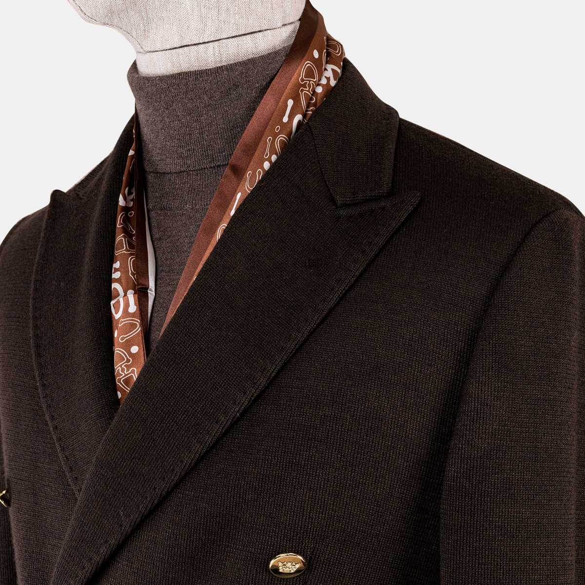 Dark Brown Polyester‑Wool‑Polyamide Fused Double‑Breasted Blazer