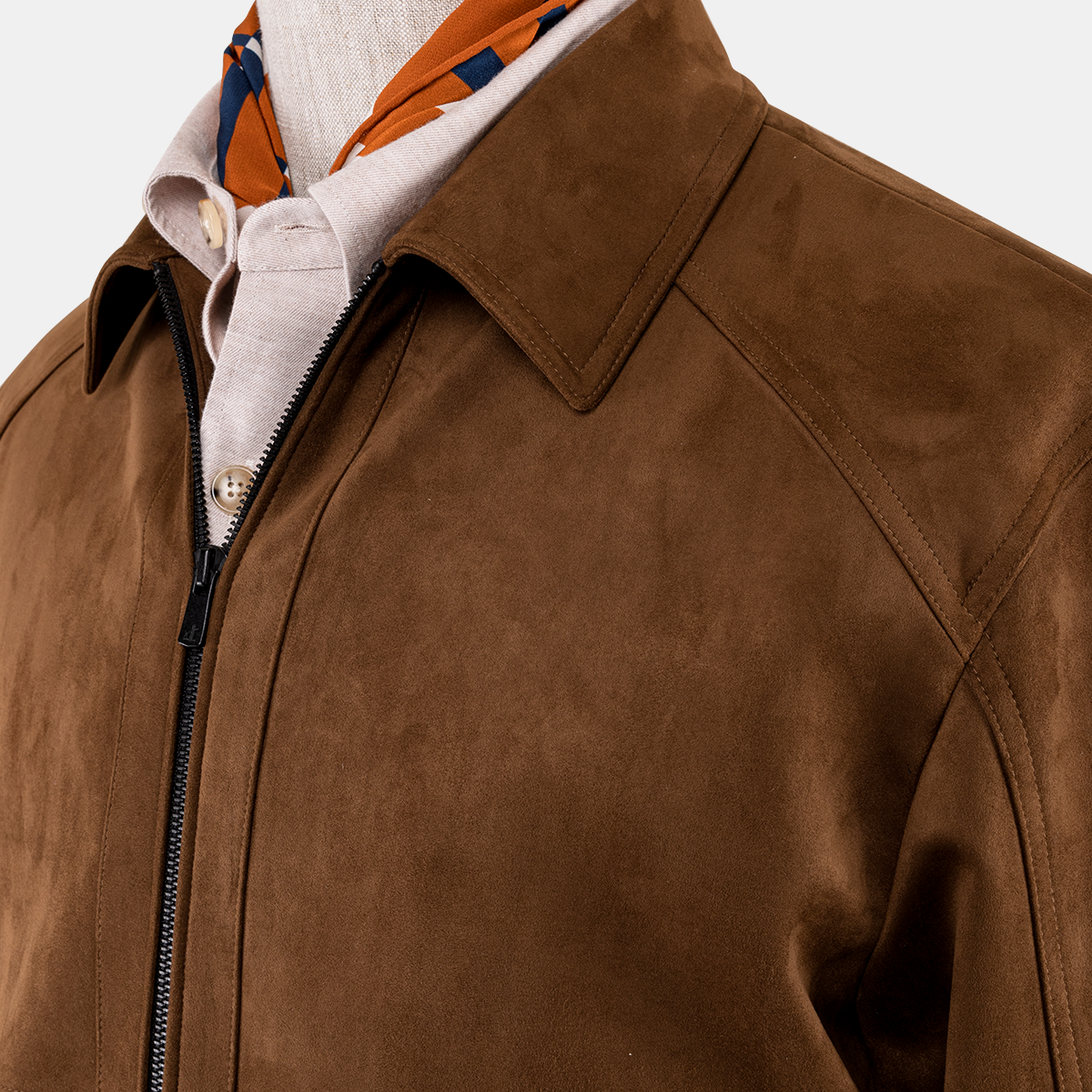 Dark Brown Polyester‑Elastane Exposed‑Teeth Center‑Zip Jacket