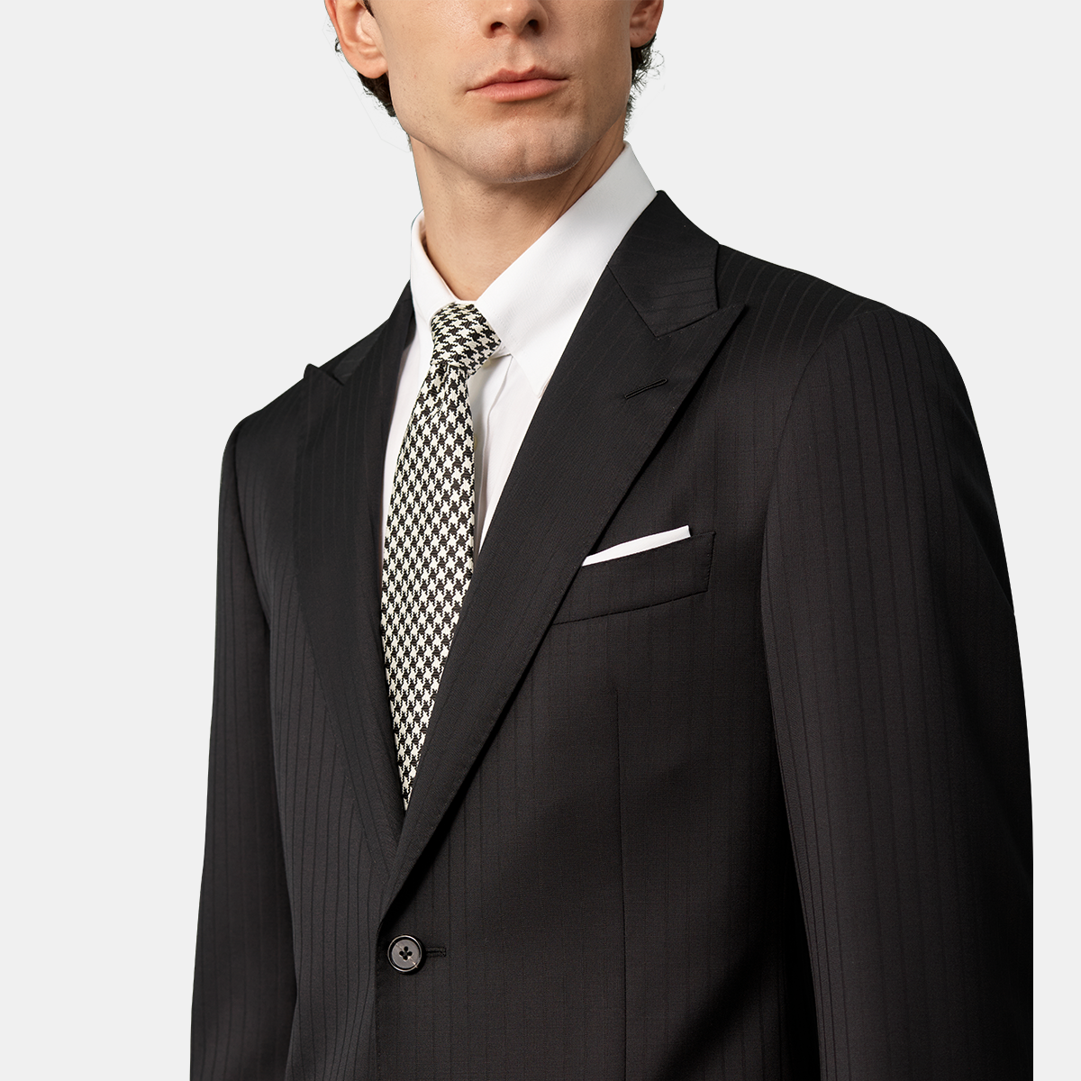 Black  Wrinkle Resistant Pure Wool Hidden Stripe Two‑Piece Suit