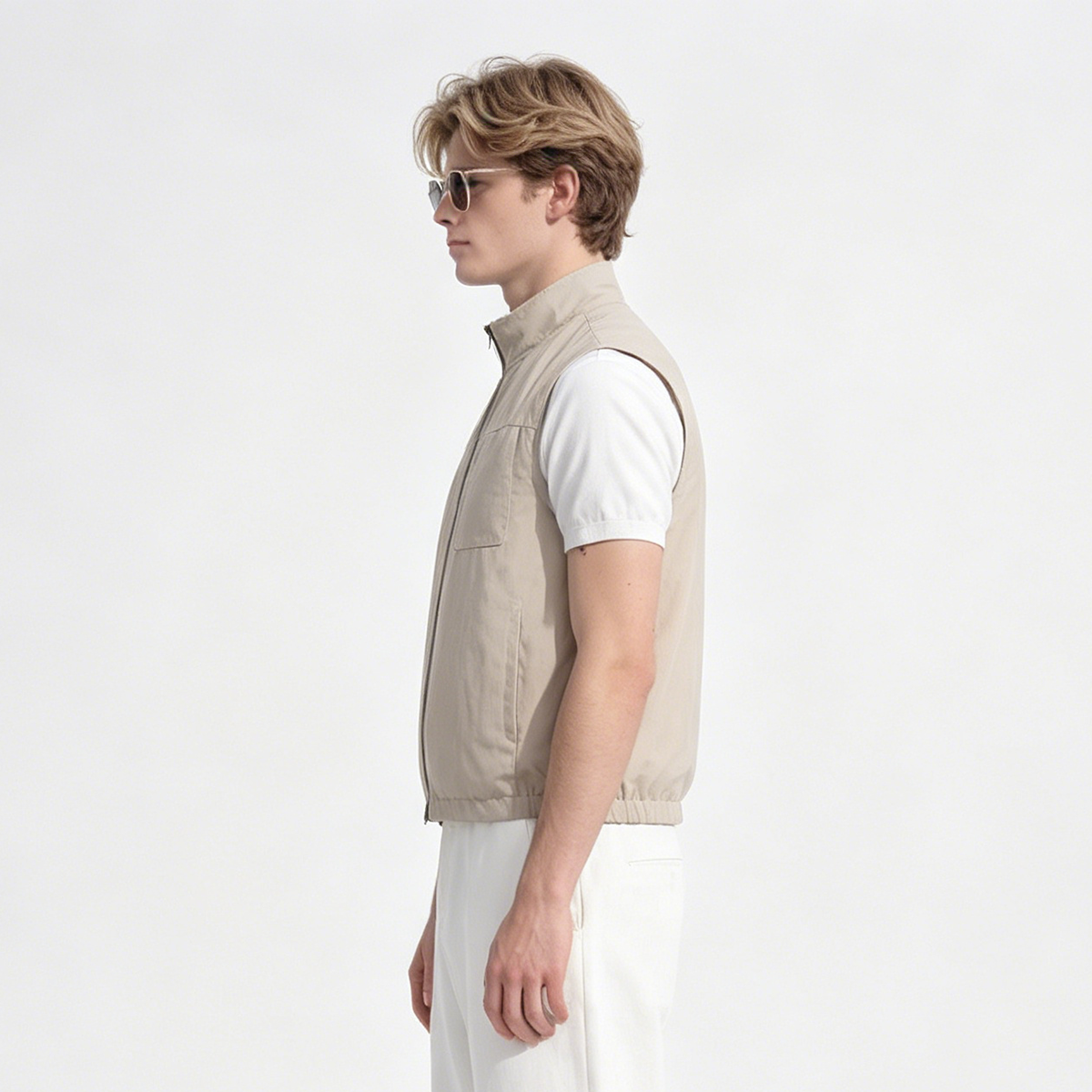 Brown Polyester‑Linen‑Cotton Hidden‑Button Commute Jacket