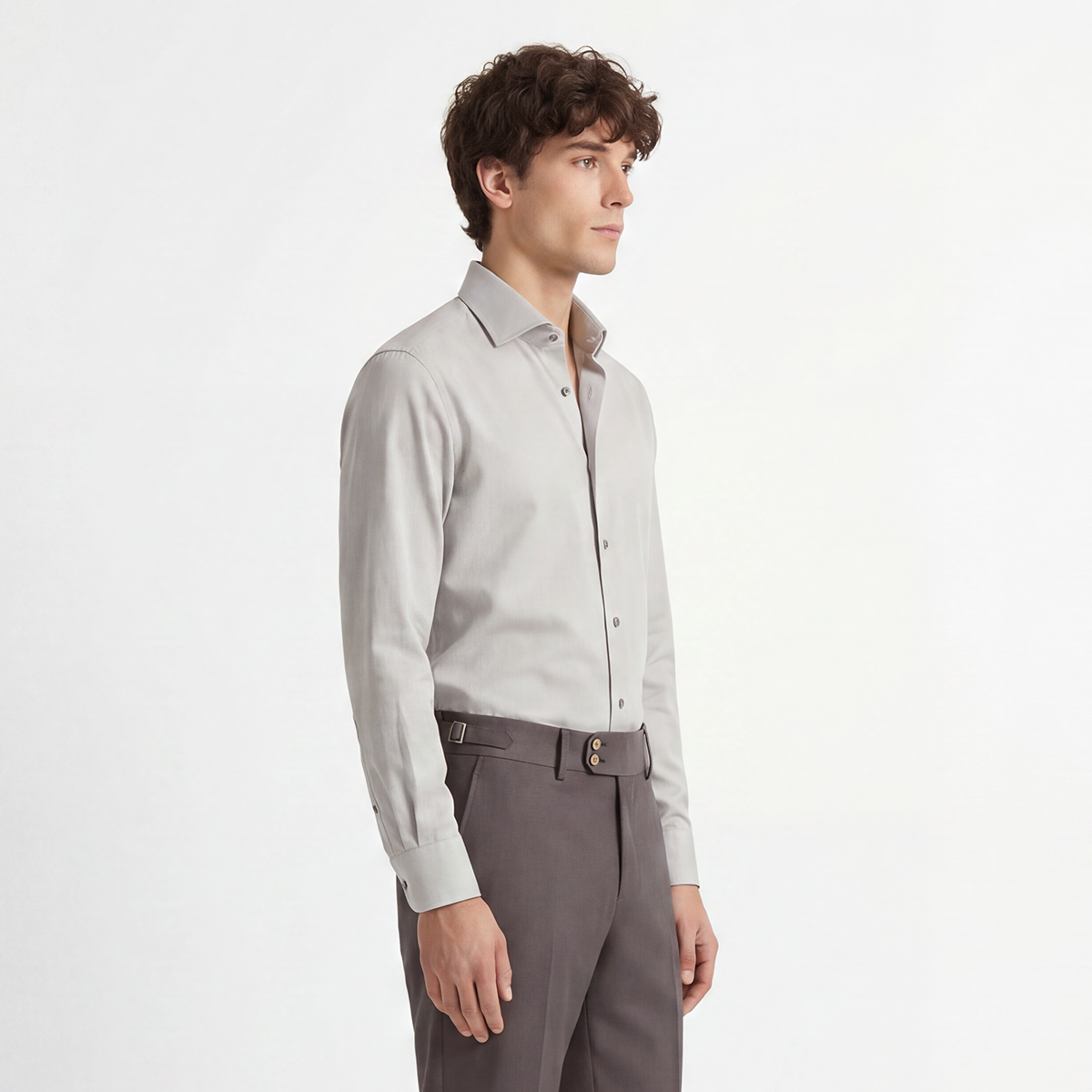 Grey Modal‑Viscose Stand‑Collar Men's Shirt