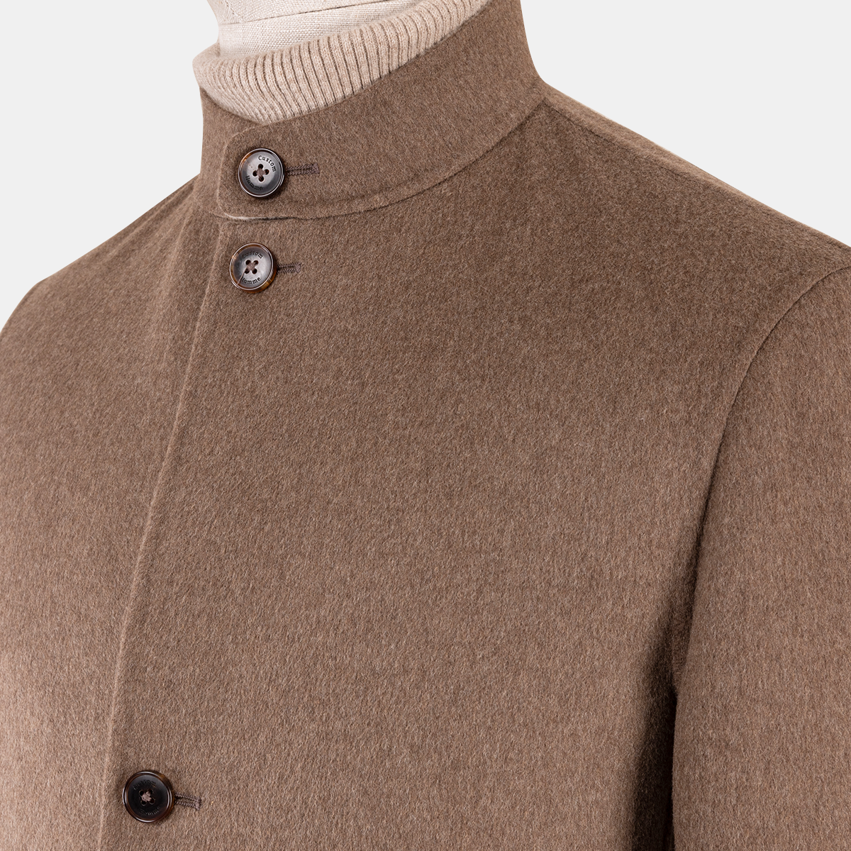 Brown Single‑Breasted Double‑Faced Wool‑Silk Stand Collar Jacket