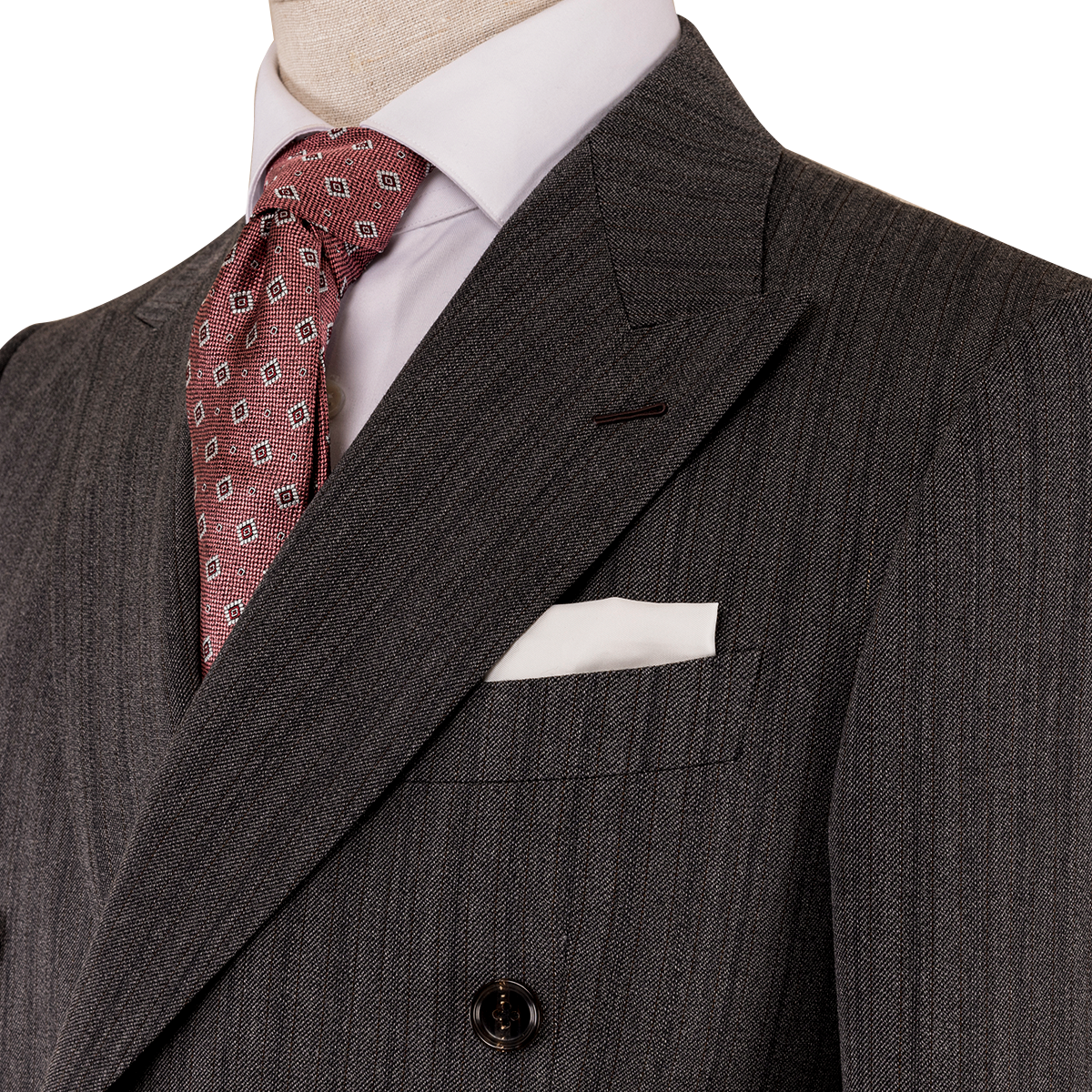 Gray Striped All‑Wool Double‑Breasted Two‑Piece Suit