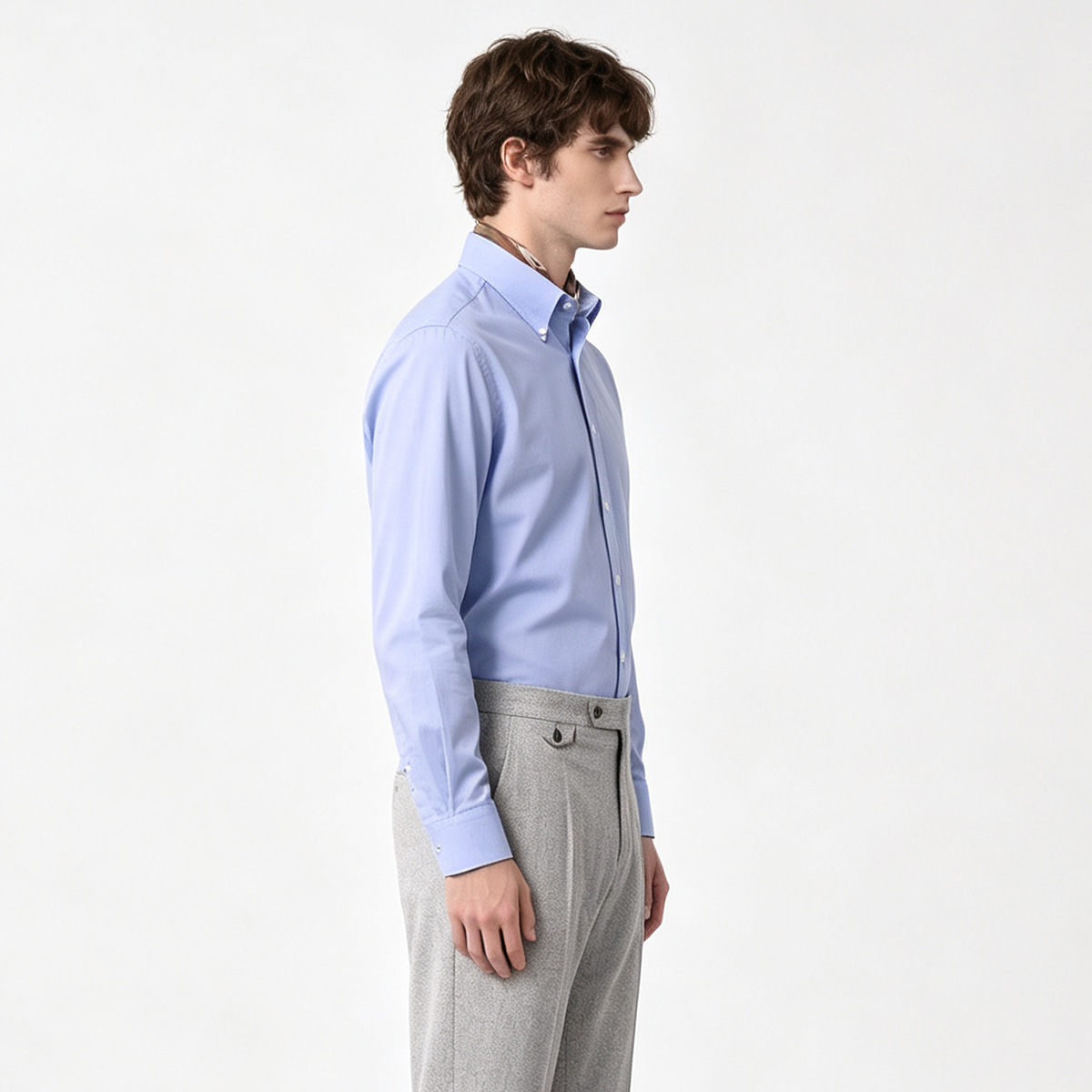 Light Blue Cotton Non‑Iron 6‑Button Point Collar Shirt