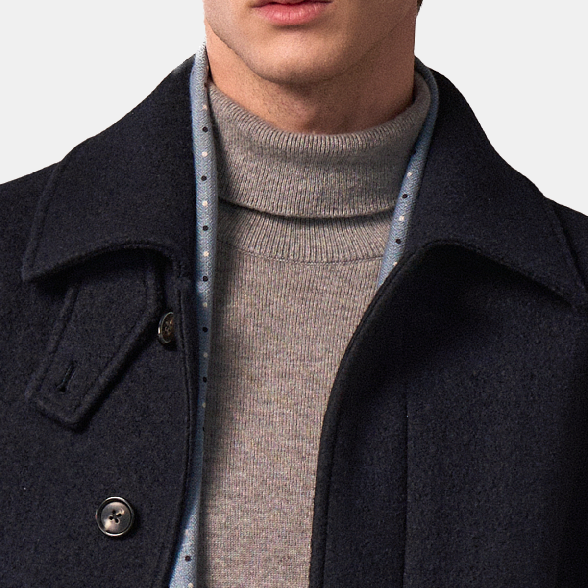 Navy Wool Fused 5‑Button Hidden‑Placket Jacket