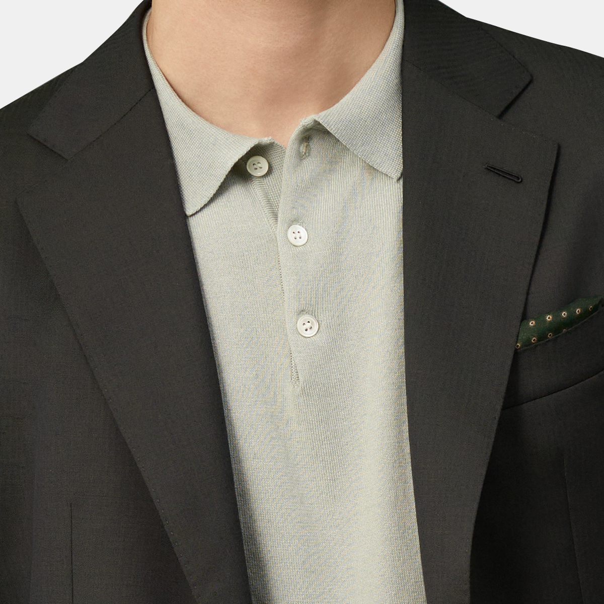 Green Fine‑Herringbone Pure‑Wool Half‑Canvas Two‑Piece Suit
