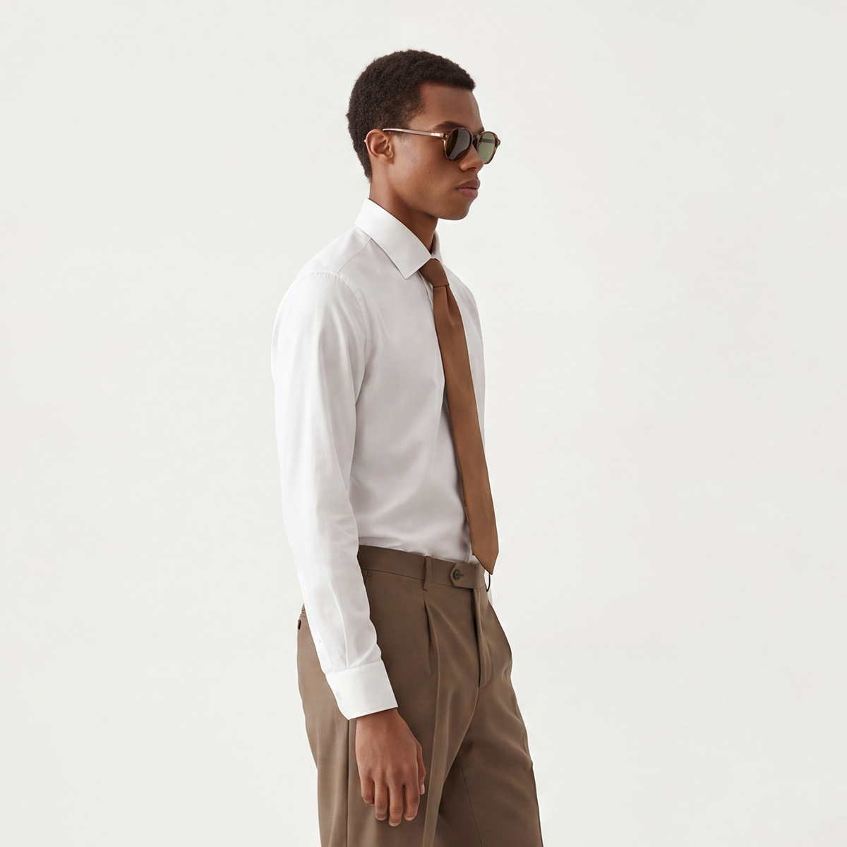 White Silk‑Blend Spread‑Collar Men's Shirt