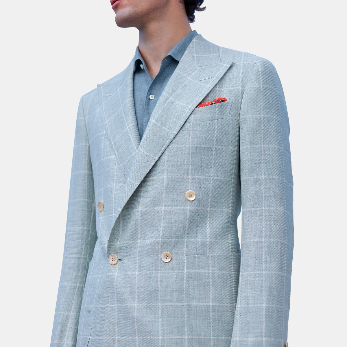 Mint Green Linen‑Wool Half‑Canvas Italian‑Commute Blazer