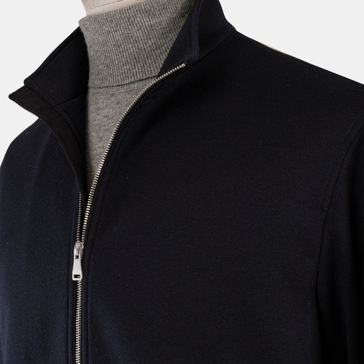 Navy Stand‑Collar with Exposed‑Teeth Center Zip Two-Piece Suit
