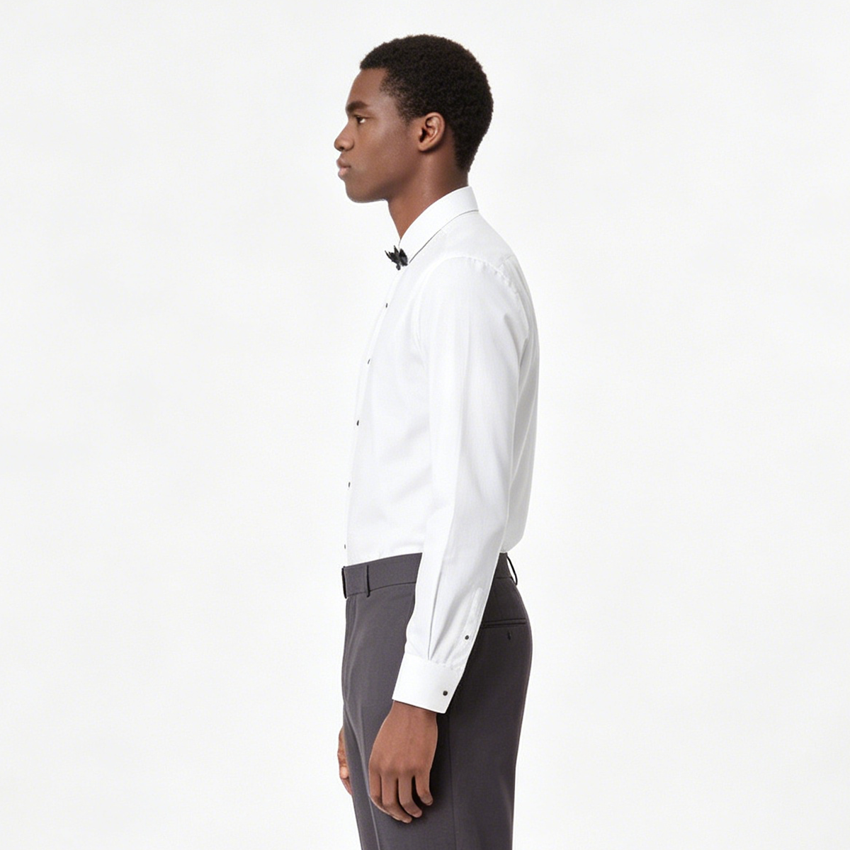 White Easy‑Care Frog‑Button Stand‑Collar Wedding Men's Shirt