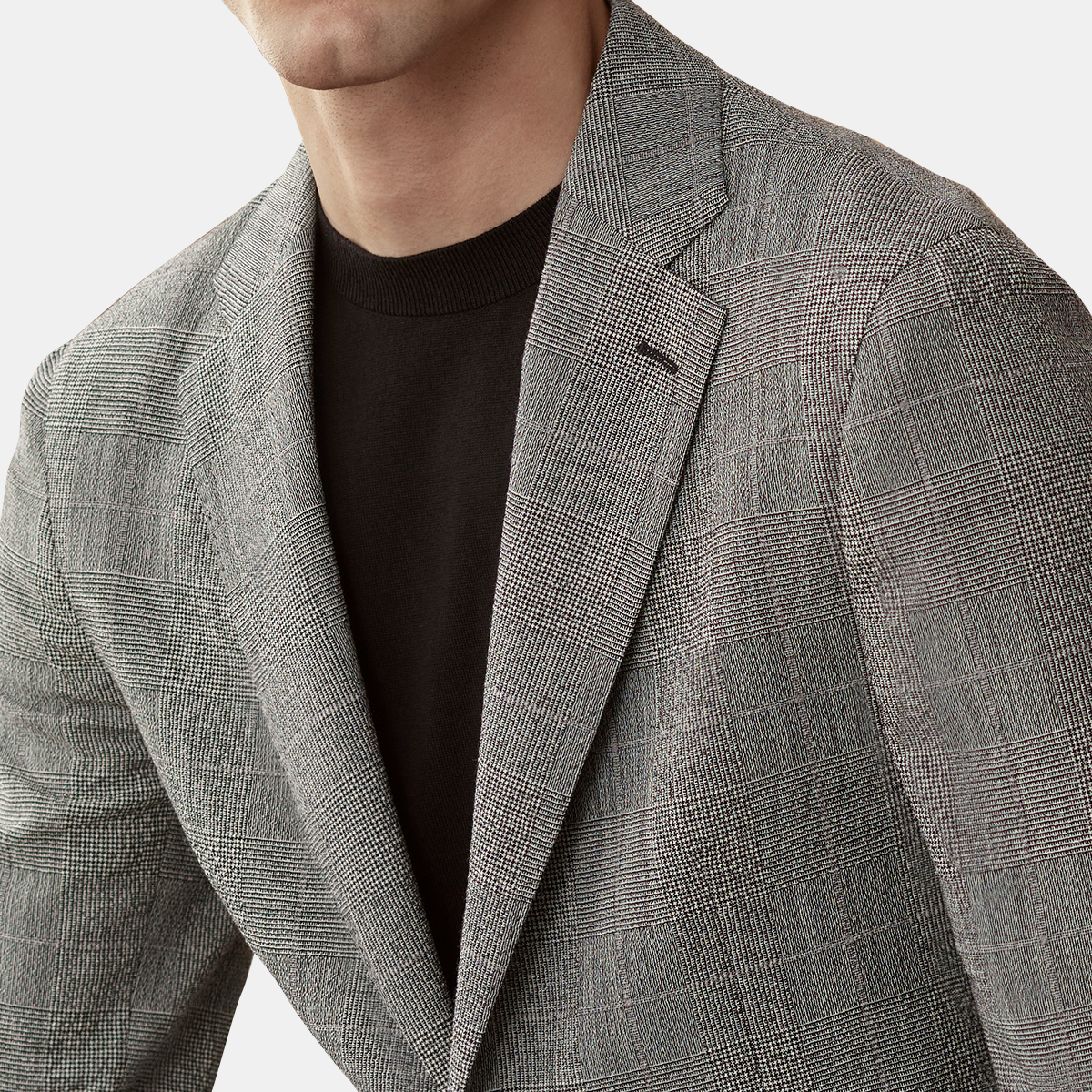 Grey Stretch Wool‑Blend Fused Blazer
