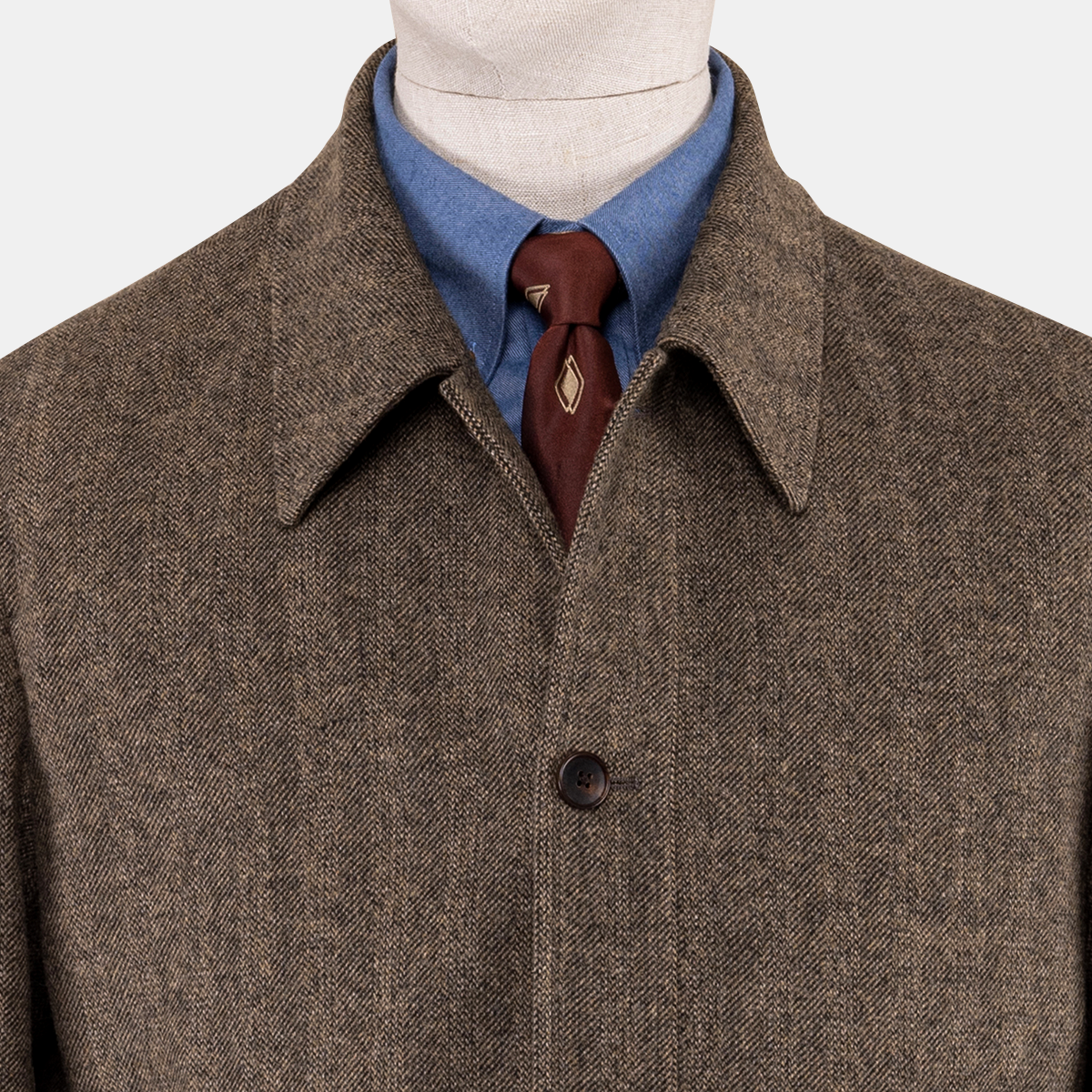 Brown Wool‑Polyester 6‑Button Single‑Breasted Jacket