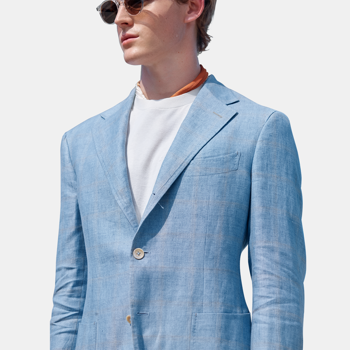 Blue Pure‑Linen Half‑Canvas Italian‑Travel Two‑Piece Suit