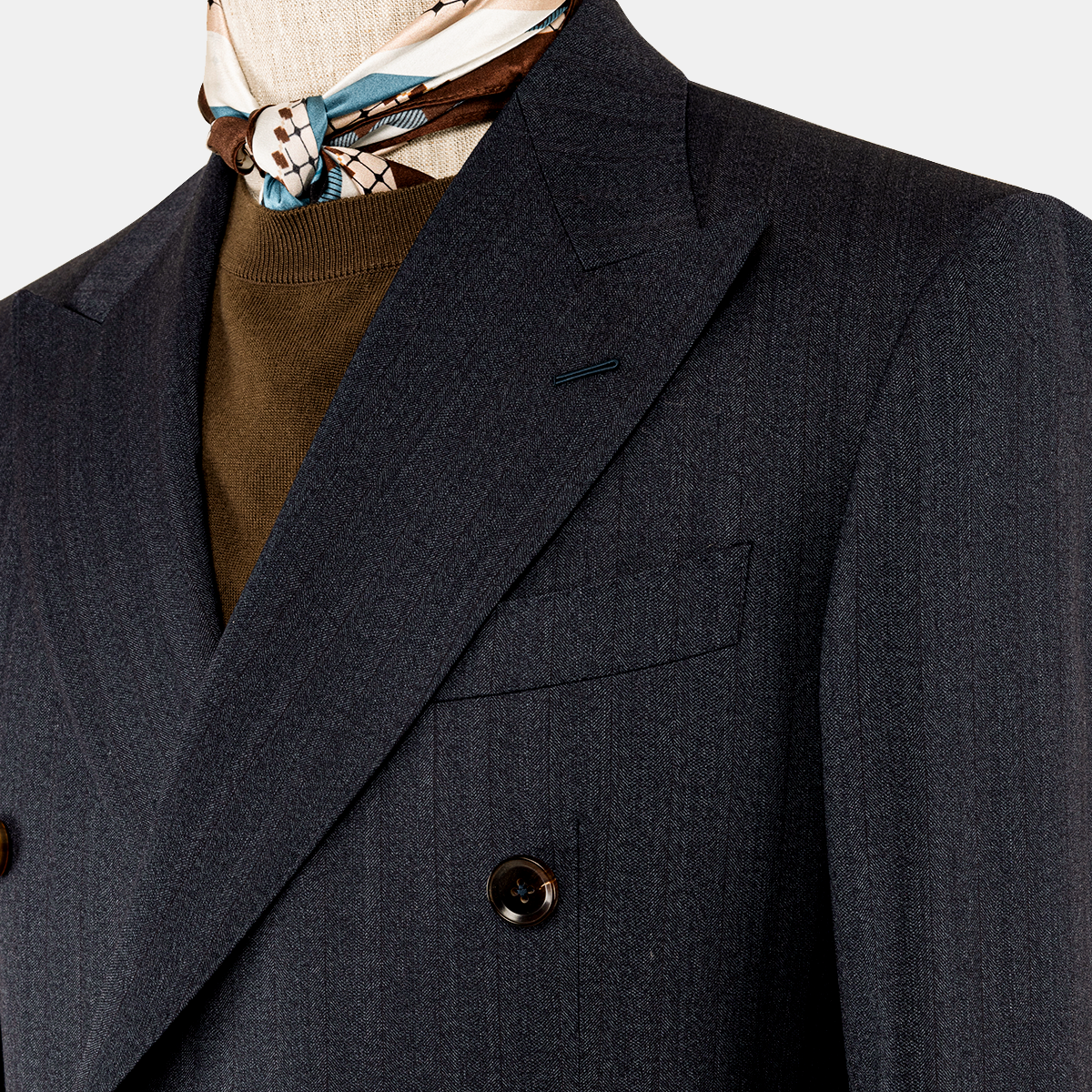 Navy Wool‑Polyester‑Elastane Double‑Breasted Two‑Piece Suit