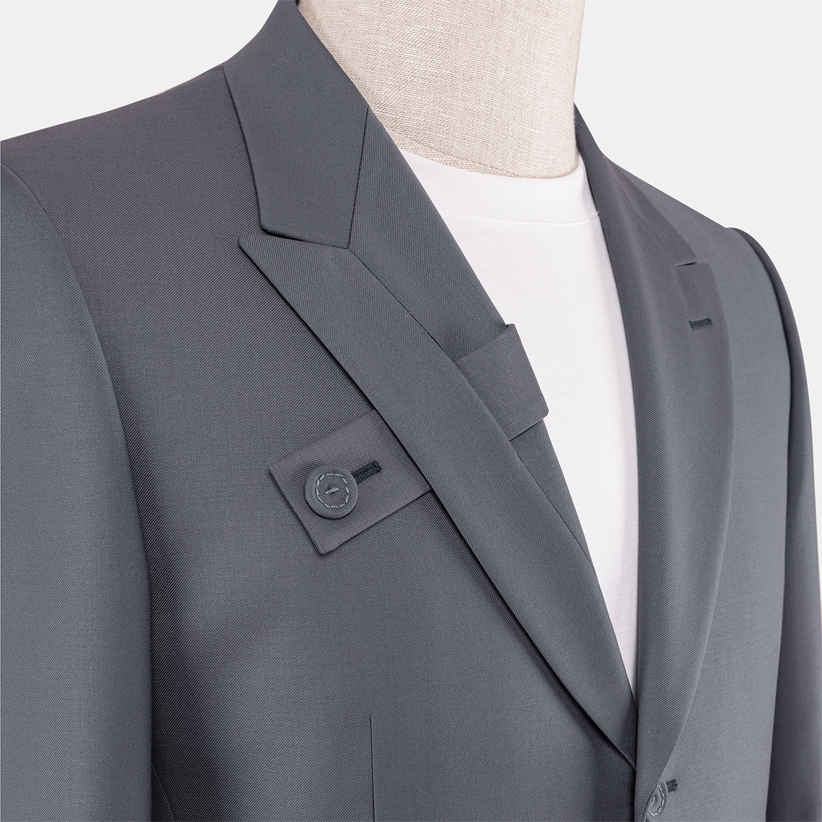 Gray Wool‑Polyester Fused Single‑Breasted Two‑Piece Suit