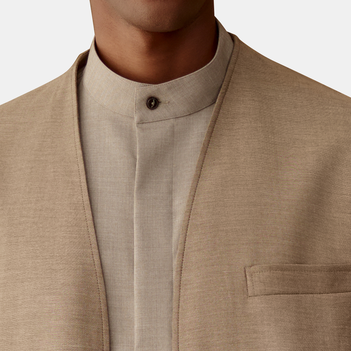 Brown Wool‑Viscose Collarless Fused Wrinkle Resistant Blazer