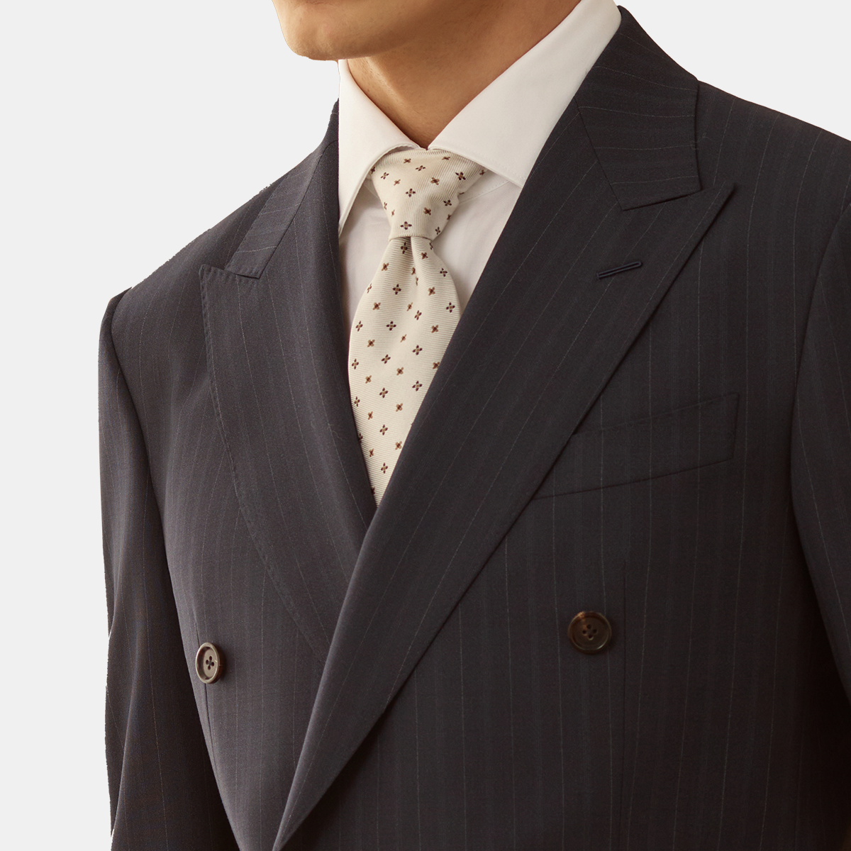 Navy Chalk Stripe Two-Piece Suit with Blue Piping
