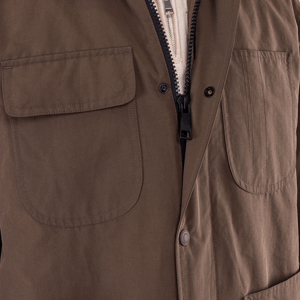 Brown Turn‑Down Collar with Center Zip Jacket