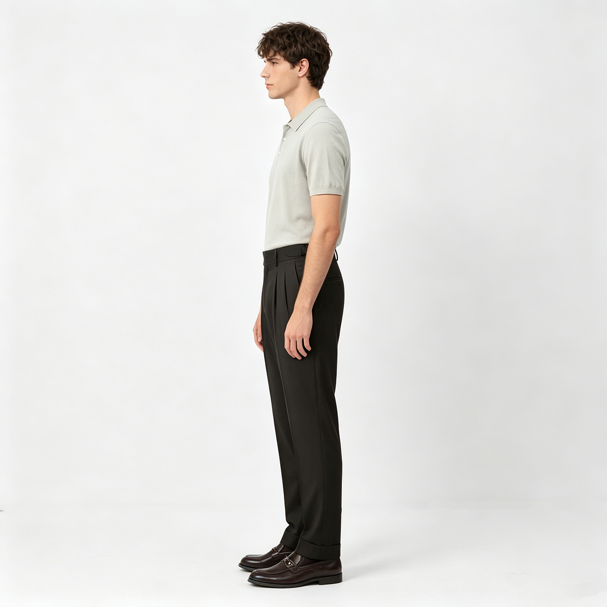 Green Fine‑Herringbone Pure‑Wool Half‑Canvas Two‑Piece Suit