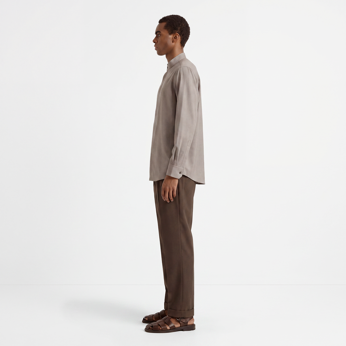 Brown Modal‑Polyester Stand‑Collar Men's Shirt