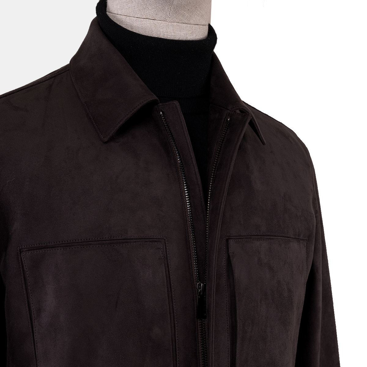 Dark Brown Polyester‑Elastane Hidden‑Zip Placket Jacket