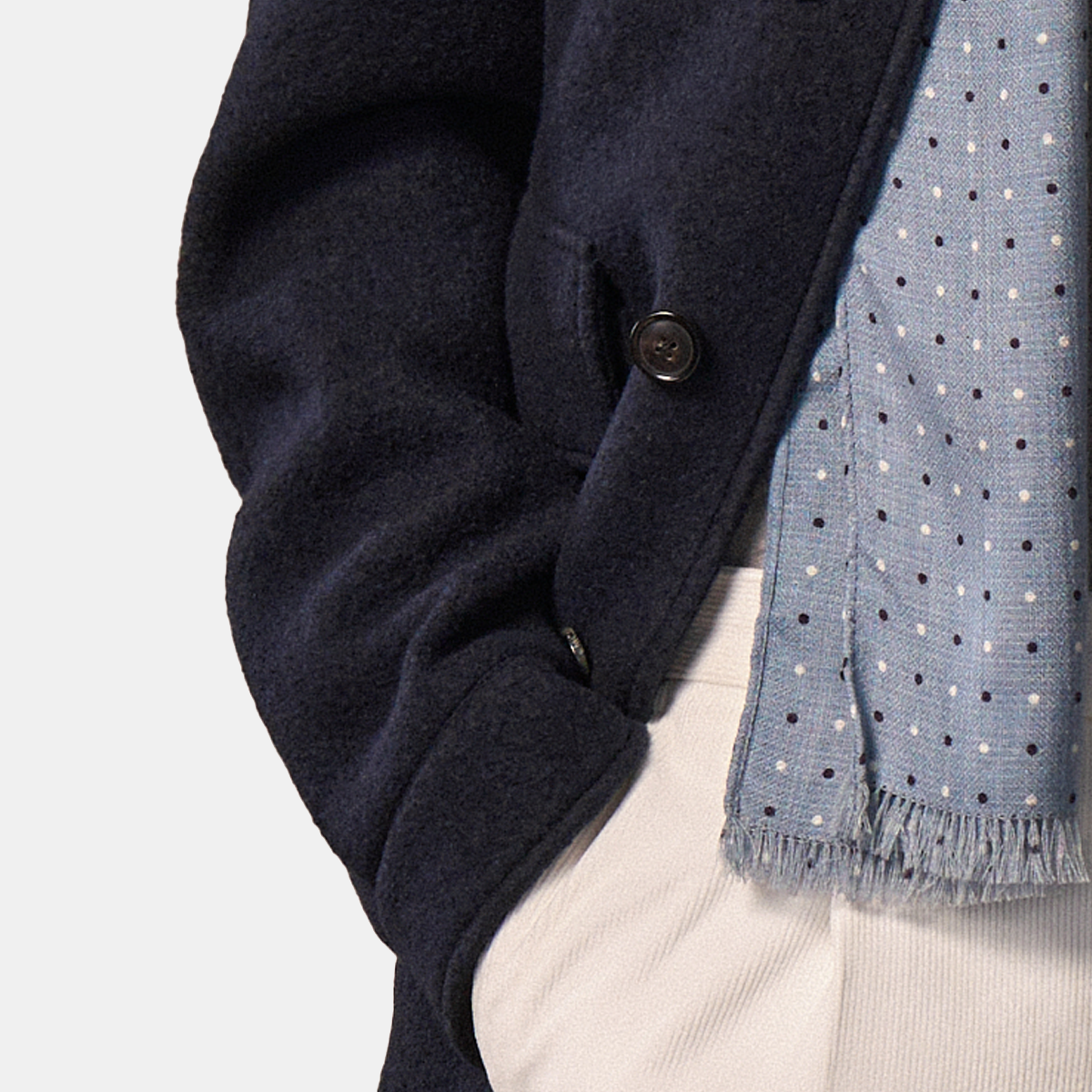 Navy Wool Fused 5‑Button Hidden‑Placket Jacket