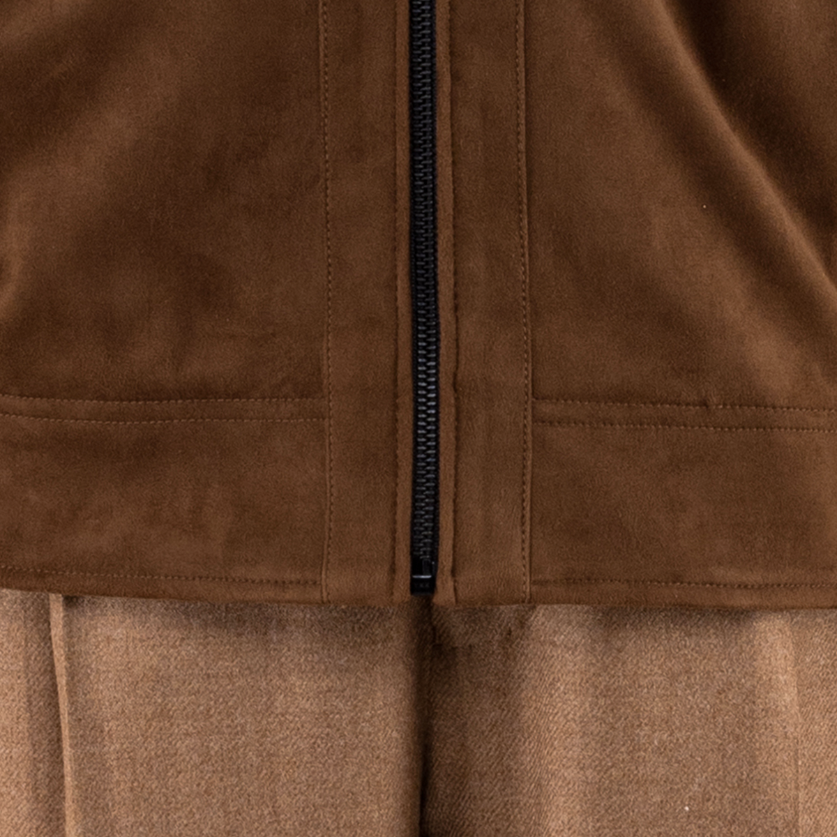 Dark Brown Polyester‑Elastane Exposed‑Teeth Center‑Zip Jacket