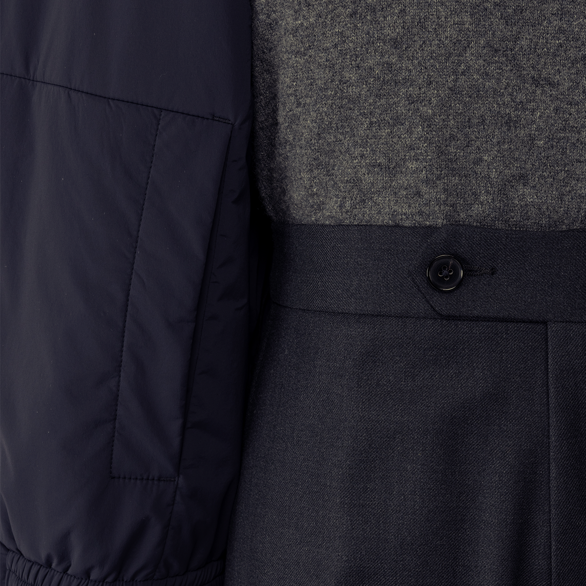 Navy Covered‑Zip Stand Collar Jacket