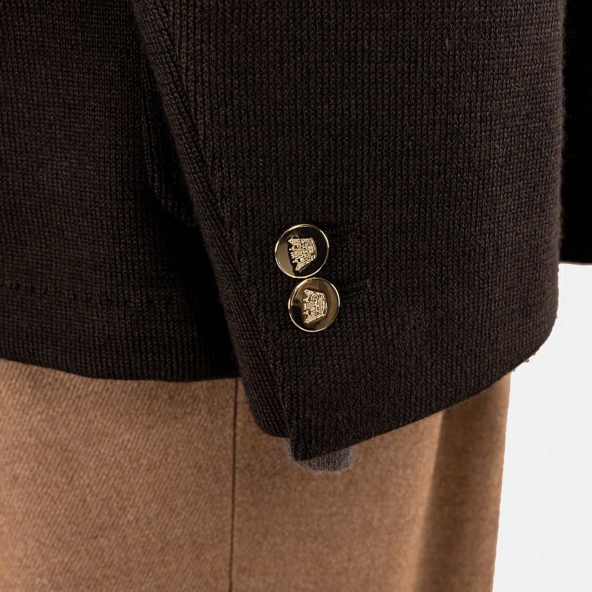Dark Brown Polyester‑Wool‑Polyamide Fused Double‑Breasted Blazer
