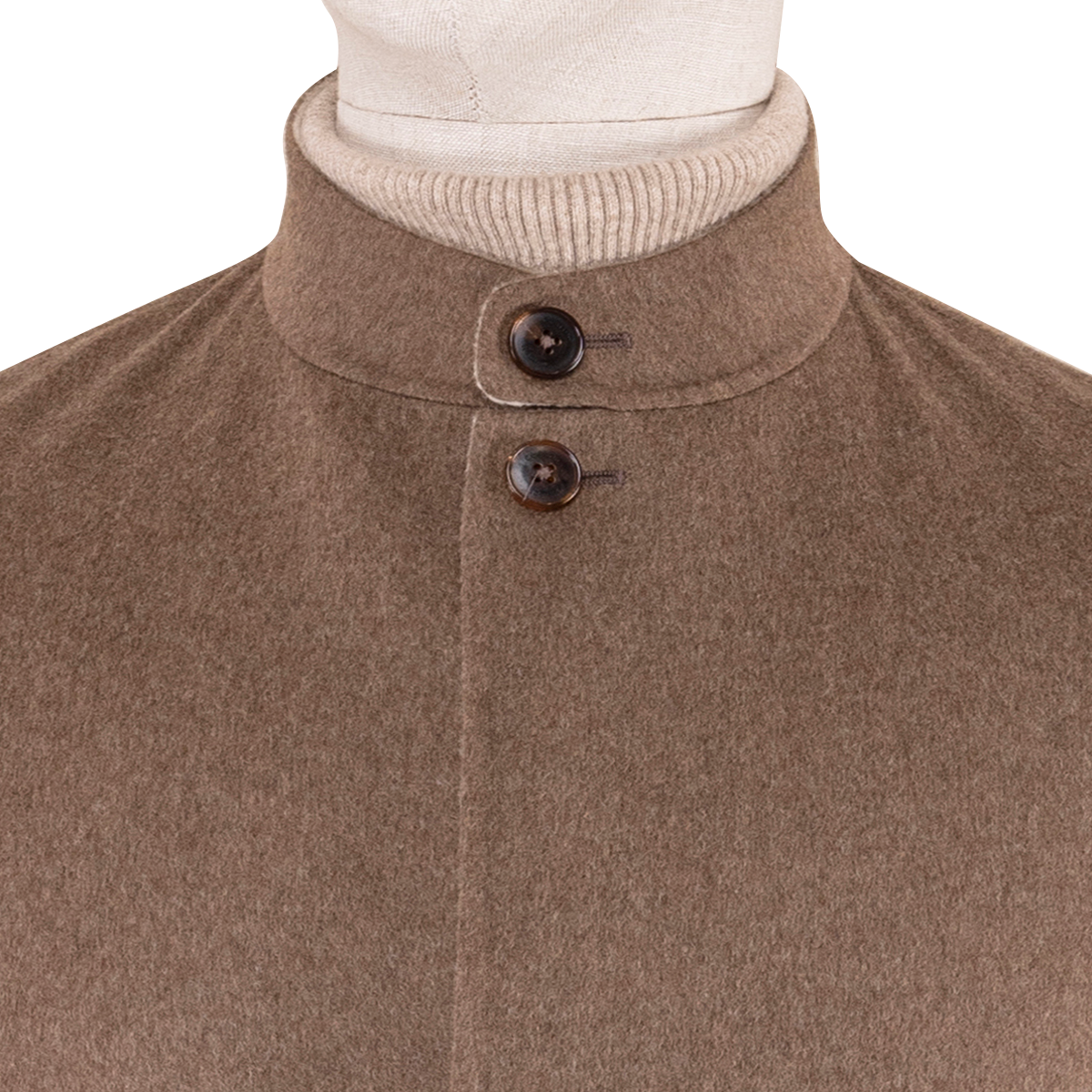 Brown Single‑Breasted Double‑Faced Wool‑Silk Stand Collar Jacket