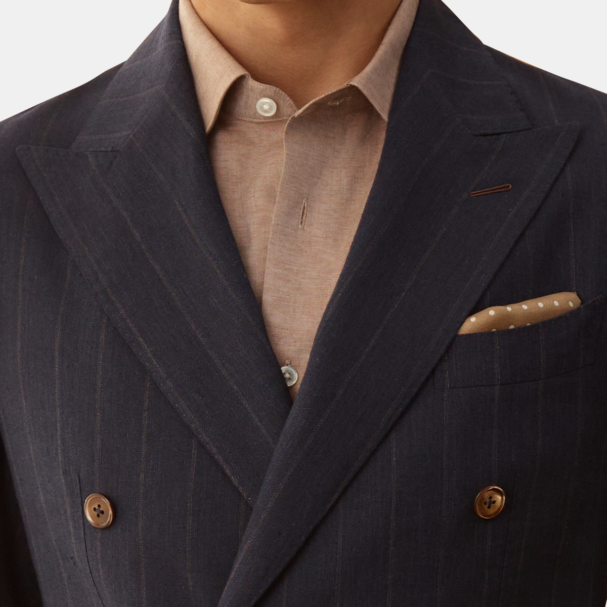 Navy Linen‑Wool Shadow Stripe Two‑Piece Suit