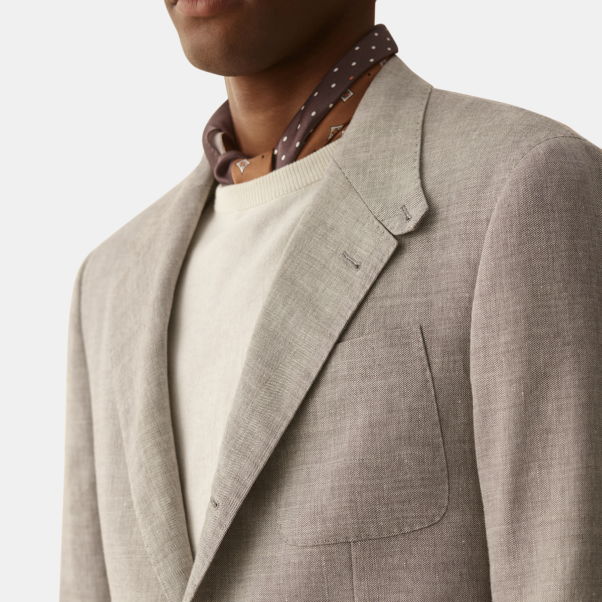 Grey Linen Wool Blend Slim Fit Single Breasted Blazer
