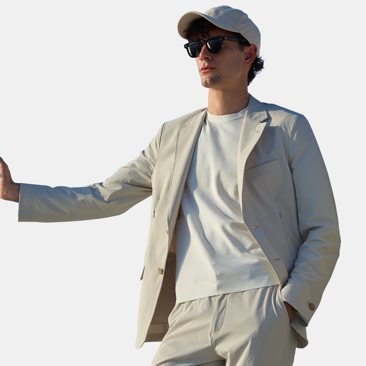 White 4‑Way‑Stretch Polyamide‑Blend Fused Sport‑Outdoor Two‑Piece Suit