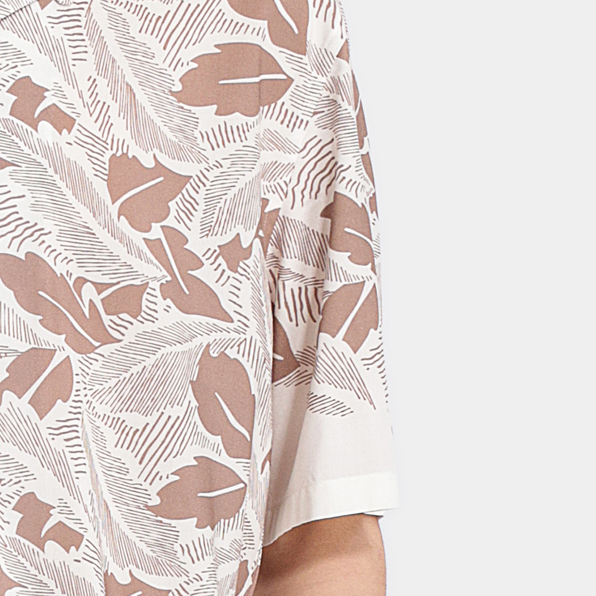Brown Rayon‑Tencel Printed Cuban‑Collar Leisure Shirt