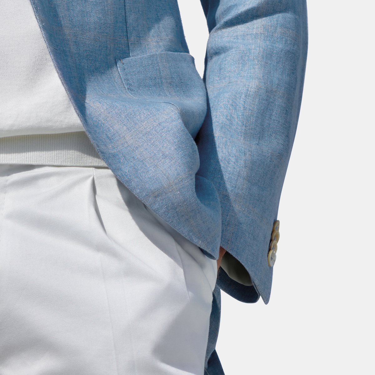 Blue Pure‑Linen Half‑Canvas Italian‑Travel Two‑Piece Suit
