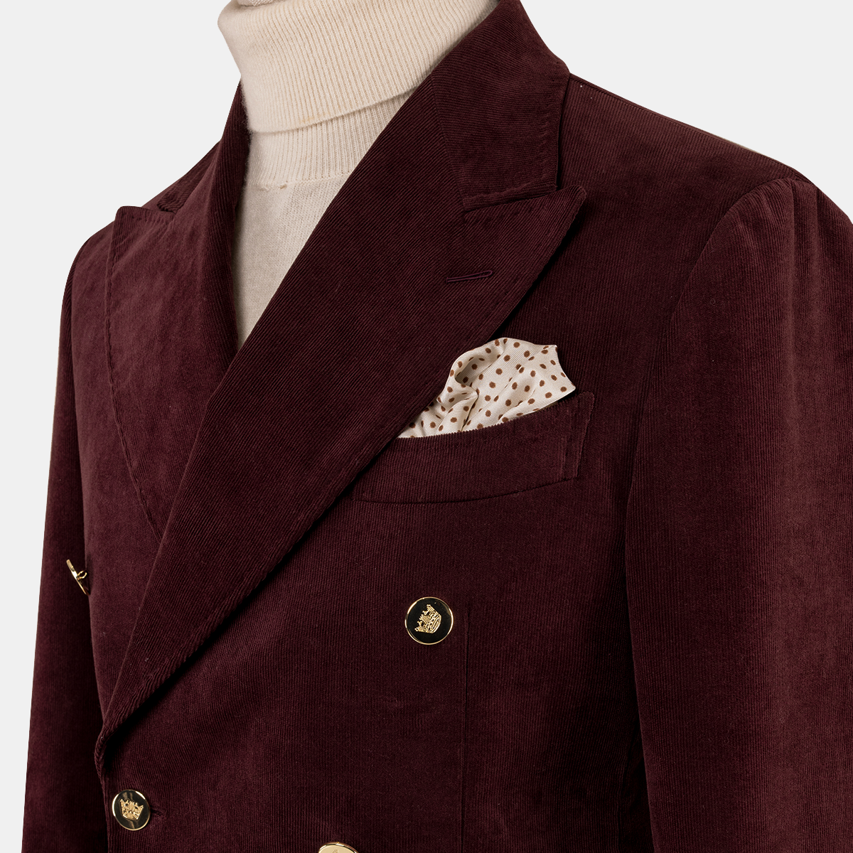 Burgundy Cotton‑Wool‑Elastane Fused Double‑Breasted Two‑Piece Suit