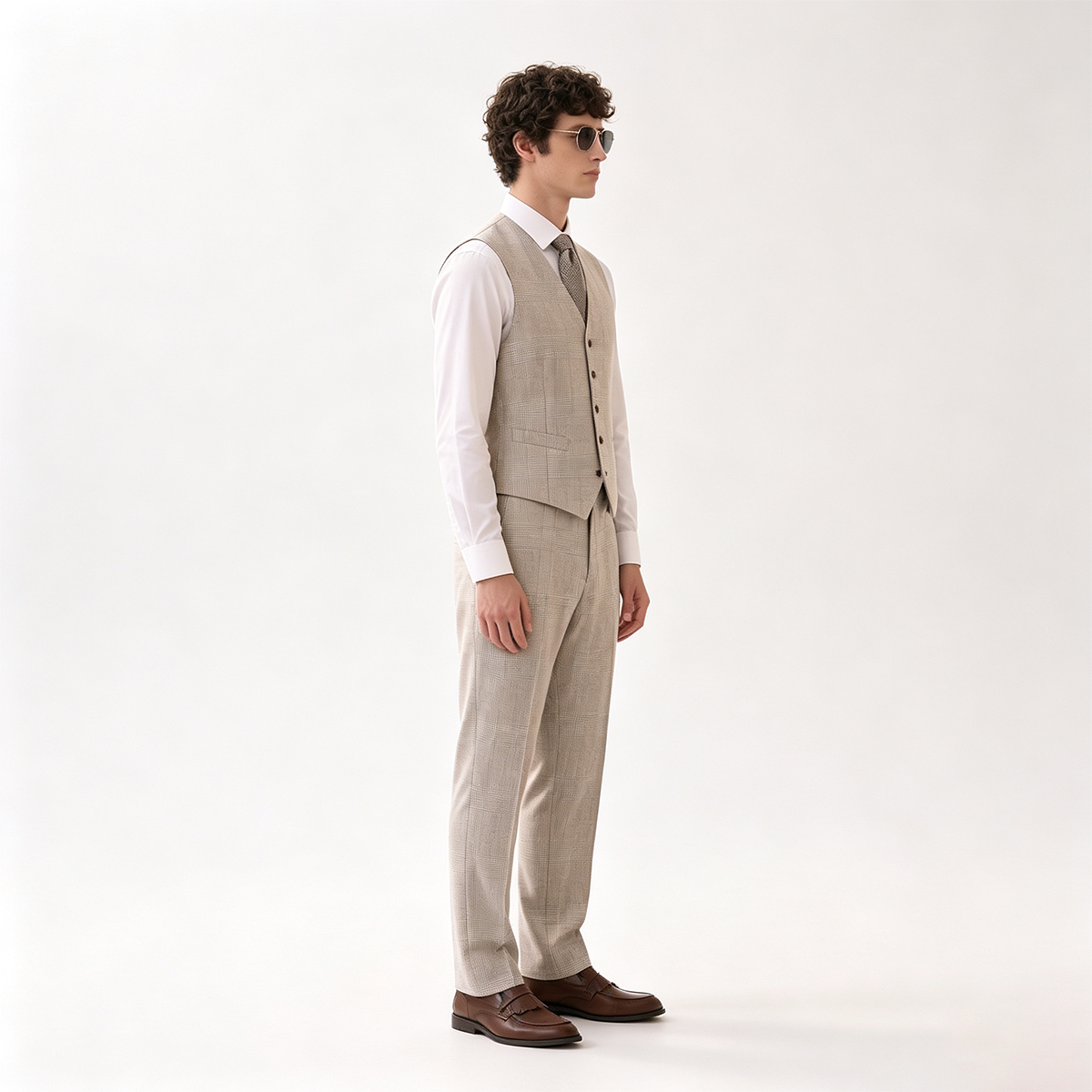 Light Camel Wool Ultra‑Thin Half‑Canvas Double‑Breasted Two‑Piece Suit